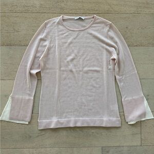 The Fold merino wool sweater with silk trim cuff sleeve inserts size L